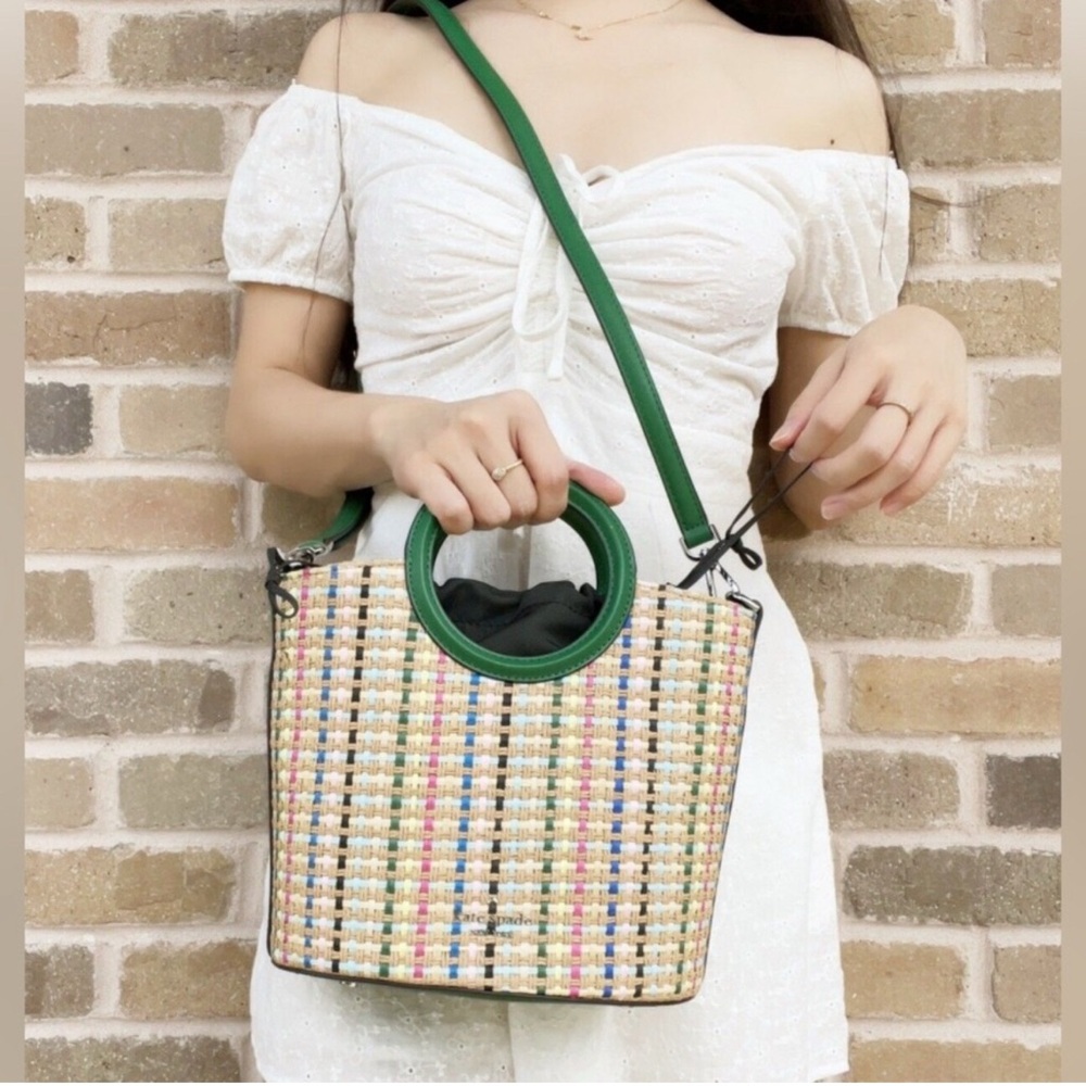 New Kate Spade New York Jenna straw small tote with detachable shoulder strap